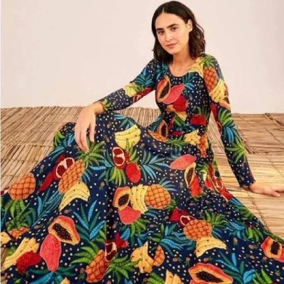 chinese dress ladies Teal Dotted Forest LENZING™ ECOVERO™ Viscose Maxi Dress – FARM Rio main image 0